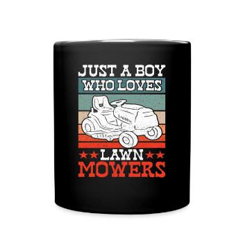 Just a Boy Who Loves Lawn Mowers Lawn Care - Full Colour Mug - black - Front