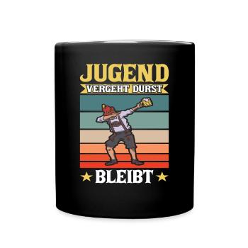 Dubbing Lederhose Jugend vergeht Durst bleibt Sauf - Tasse einfarbig - Schwarz - Vorne