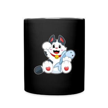 Katze Fisch - Tasse einfarbig - Schwarz - Vorne