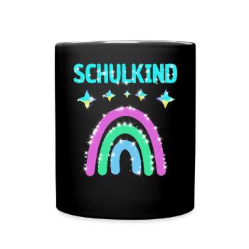 Schulkind Glitzer Regenbogen Einschulung - Tasse einfarbig - Schwarz - Vorne