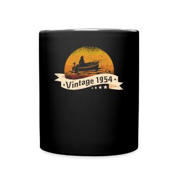 Angler Jahrgang 1954 Geburtstag Angelboot - Tasse einfarbig - Schwarz - Vorne