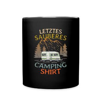 Camping Wohnwagen Camper Dauercamper lustig - Tasse einfarbig - Schwarz - Vorne