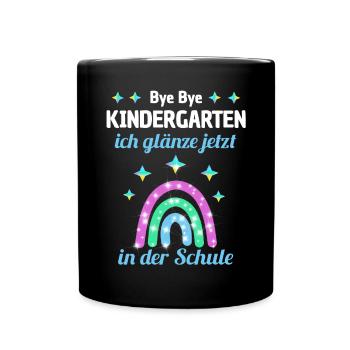 Bye Bye Kindergarten Glitzer Regenboge Einschulung - Tasse einfarbig - Schwarz - Vorne