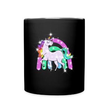funkelndes Einhorn mit Regenbogen - Tasse einfarbig - Schwarz - Vorne