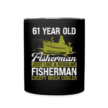 61 Year Old Fisherman Fishing Rod 61 Anglers - Full Colour Mug - black - Front
