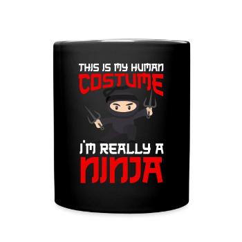 Ninja Tshirt Kinder Herren Ninjutsu - Tasse einfarbig - Schwarz - Vorne
