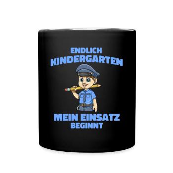 Kindergarten Shirt Polizei - Kita Spielplatz - Tasse einfarbig - Schwarz - Vorne
