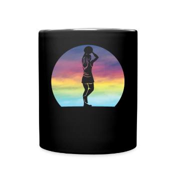 Netball Player Geschenk Retro Sonnenuntergang Netball Liebhaber - Tasse einfarbig - Schwarz - Vorne