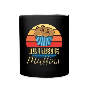 Muffin ich brauch nur Muffins süßes Gebäck - Tasse einfarbig - Schwarz - Vorne