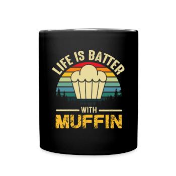 Muffin Retro Vintage Leben ist besser - Tasse einfarbig - Schwarz - Vorne