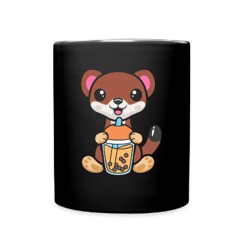 Bubble Milk Tea Wiesel trinkt Boba Milchtee - Tasse einfarbig - Schwarz - Vorne