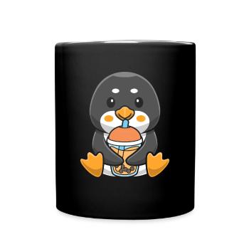 Bubble Milk Tea Penguin drinks Boba Milk Tea - Full Colour Mug - black - Front