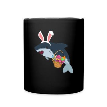 Easter Shark Shark with Easter Egg in basket - Full Colour Mug - black - Front