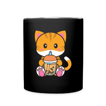 Bubble Milk Tea Cat drinks Boba Milk Tea - Full Colour Mug - black - Front