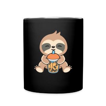 Bubble Milk Tea Faultier trinkt Boba Milchtee - Tasse einfarbig - Schwarz - Vorne