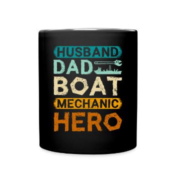 Husband dad boat mechanic hero - Full Colour Mug - black - Front