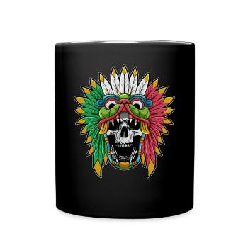 Quetzalcoatl Skull Goth Aztec Feathered Snake - Full Colour Mug - black - Front