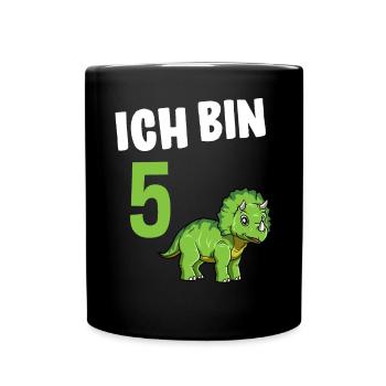 5 Geburtstag Dinosaurier 5 Jahre Alt Geschenk - Tasse einfarbig - Schwarz - Vorne