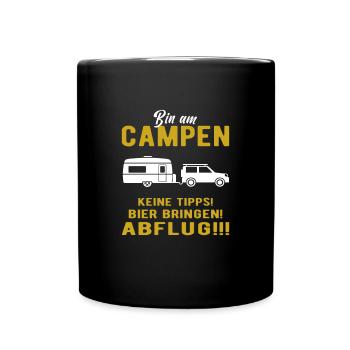 Wohnwagen - Bin am Campen - Lustig - Tasse einfarbig - Schwarz - Vorne