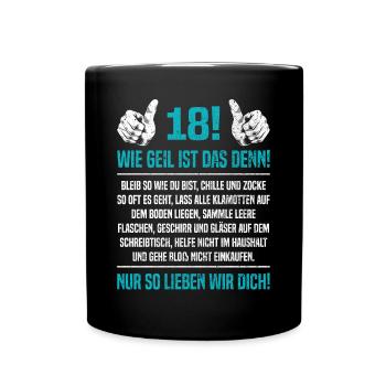 Vintage 18 Sohn Wie Geil Ist Das Denn 18ter 18. Ge - Tasse einfarbig - Schwarz - Vorne