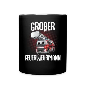 Großer Bruder Großer Feuerwehrmann - Tasse einfarbig - Schwarz - Vorne