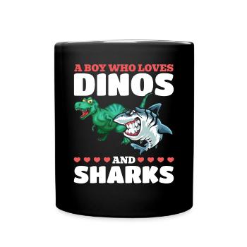 Dinosaurier Great White Shark Ein Junge, der Dinos - Tasse einfarbig - Schwarz - Vorne