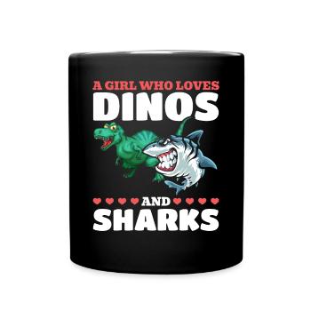 Dinosaurier Great White Shark Ein Mädchen, das - Tasse einfarbig - Schwarz - Vorne