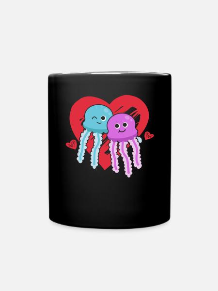 Qualle mit Herz Quallen Herzen Quallen Quallen - Tasse einfarbig - Schwarz