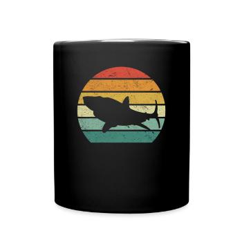 Retro Shark Sunset Shark Large White - Full Colour Mug - black - Front