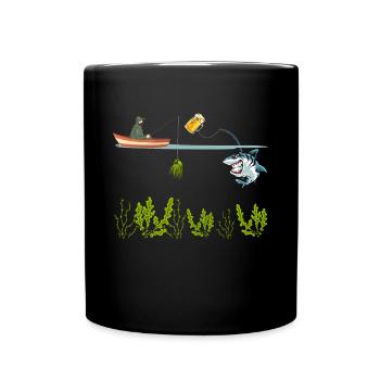 Lustiger Angelhai Fischer Great White Shark - Tasse einfarbig - Schwarz - Vorne