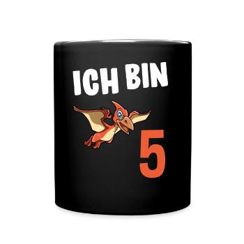 5 Geburtstag Dinosaurier 5 Jahre Geschenk - Tasse einfarbig - Schwarz - Vorne