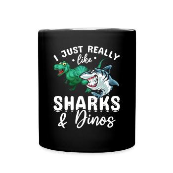 Great White Shark Dinosaur Ich mag Haie & Dinos - Tasse einfarbig - Schwarz - Vorne
