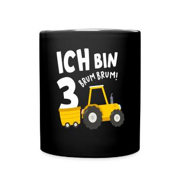 3. Geburtstag Traktor 3 Jahre Kindergeburtstag - Tasse einfarbig - Schwarz - Vorne