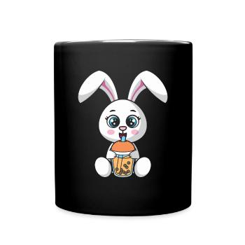 Bubble Milk Tea Kaninchen Hase trinkt Milchtee - Tasse einfarbig - Schwarz - Vorne