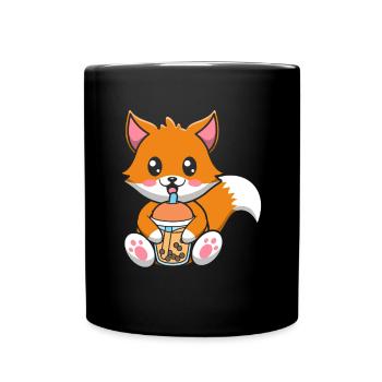 Bubble Milk Tea Fuchs trinkt Boba Milchtee - Tasse einfarbig - Schwarz - Vorne