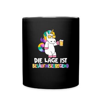 Die Lage ist besäufniserregend Einhorn - Tasse einfarbig - Schwarz - Vorne