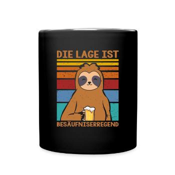 Die Lage ist besäufniserregend Faultier Bier - Tasse einfarbig - Schwarz - Vorne