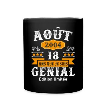 18 Ans Anniversaire Vintage Né(e) en Août 2004 - Mug uni - noir - Devant
