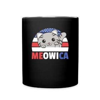 Chat pour le quatrième de juillet drapeau américain Meowica - Mug uni - noir - Devant