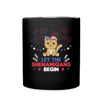 Joyeux 4ème chat mignon avec feux d’artifice Amérique - Mug uni - noir - Devant