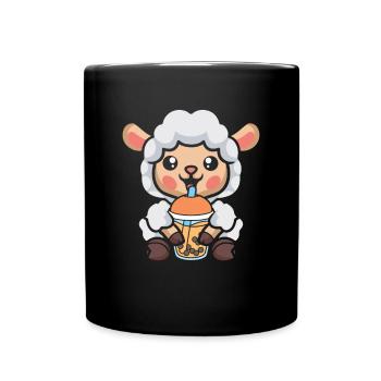 Bubble Milk Tea Sheep Drinking Boba Milk Tea - Full Colour Mug - black - Front