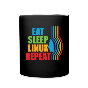 Eat Sleep Linux Repeat Retro Pinguin Nerd Geek - Tasse einfarbig - Schwarz - Vorne