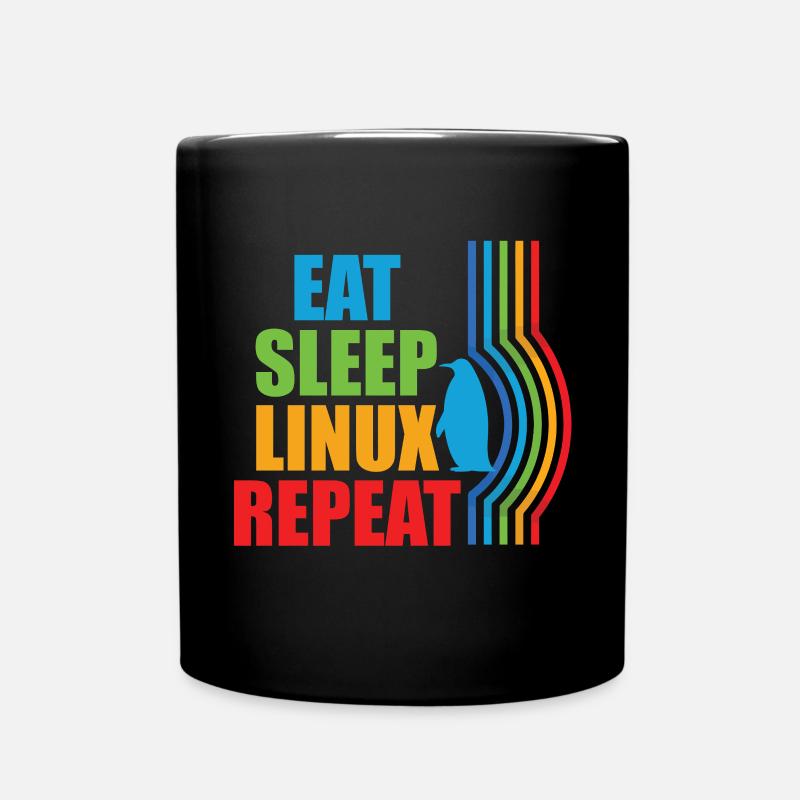Eat Sleep Linux Repeat Retro Pinguin Nerd Geek - Tasse einfarbig - Schwarz