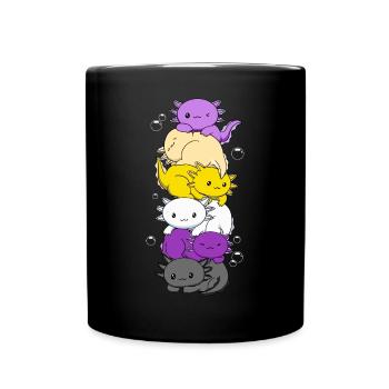 Nichtbinäre Flagge LGBTQ Kawaii Axolotl Stapel - Tasse einfarbig - Schwarz - Vorne
