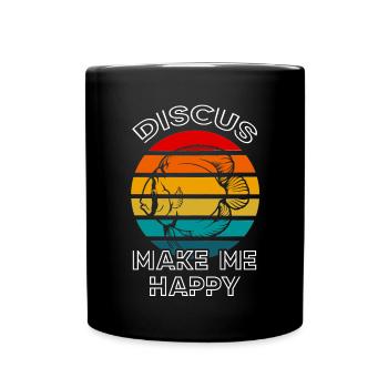 Diskusfische machen mich glücklich Retro Sunset Fish Keeper - Tasse einfarbig - Schwarz - Vorne