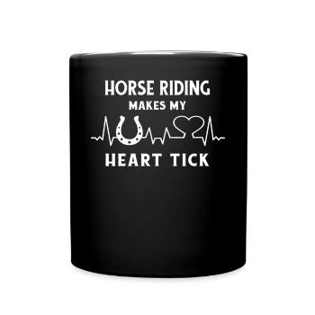 Pferde-Hufeisen Reitsport Reiter Herzschlag Pferde - Tasse einfarbig - Schwarz - Vorne
