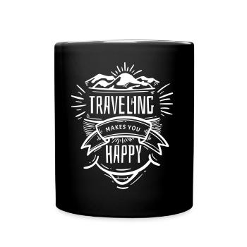 TRAVEL MAKES HAPPY HOLIDAY SHIRT MOTIF GIFT - Full Colour Mug - black - Front