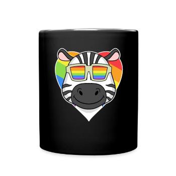 LGBT Tier Zebra Regenbogen Herz - Tasse einfarbig - Schwarz - Vorne