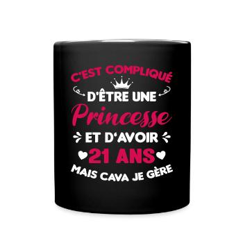 Princesse 21 Ans Anniversaire Idée Cadeau Pink Âge - Mug uni - noir - Devant