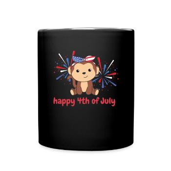 4th of July american monkey for kids usa feuerwerk - Tasse einfarbig - Schwarz - Vorne
